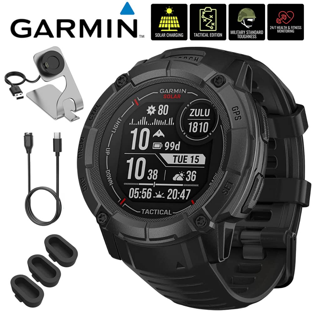 Garmin - Instinct 2X Solar Rugged GPS Smartwatch, Tactical Edition + Accessories Bundle - Black - (2023)