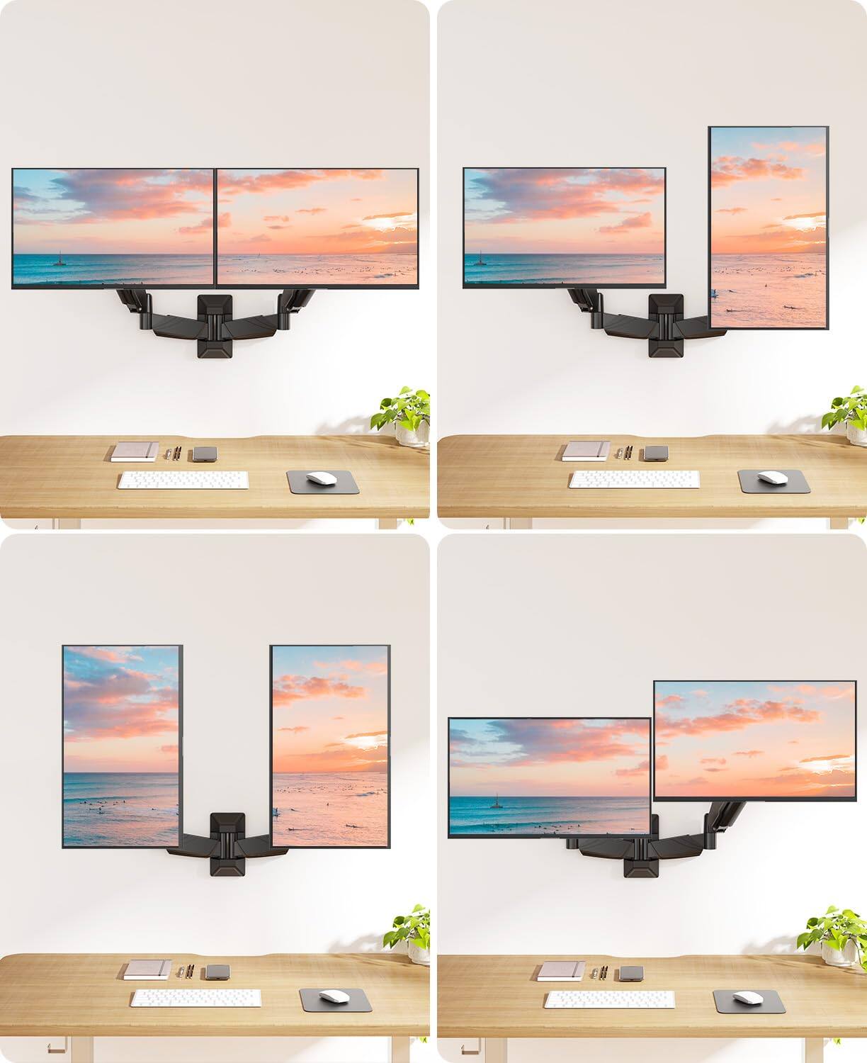 Alt View 4. Earthley Blooms - Dual Monitor Wall 2 Computer Screen Up 32 Inch Gas Spring Double Arm Holds 17 s Each Full Motion Adjustable - Dual.
