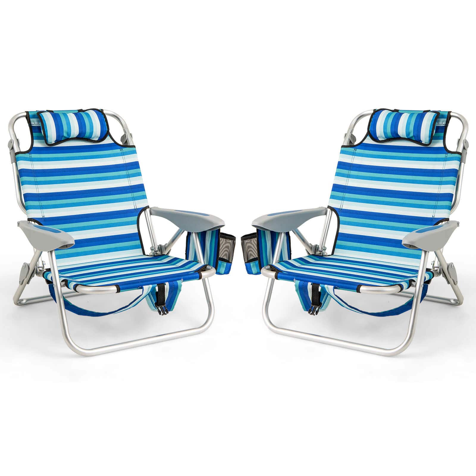 Costway - 2 PCS Folding Beach Chair for Adults Lightweight Aluminum Lounge Chair for Picnic - Blue