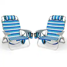 Front. Costway - Costway 2 PCS Folding Beach Chair for Adults Lightweight Aluminum Lounge Chair for Picnic - Blue.