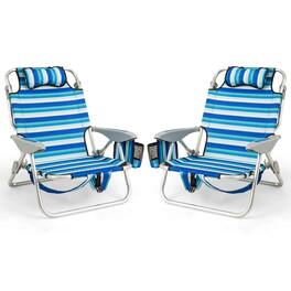 Costway - 2 PCS Folding Beach Chair for Adults Lightweight Aluminum Lounge Chair for Picnic - Blue