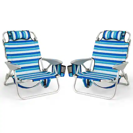 Front. Costway - Costway 2 PCS Folding Beach Chair for Adults Lightweight Aluminum Lounge Chair for Picnic - Blue.