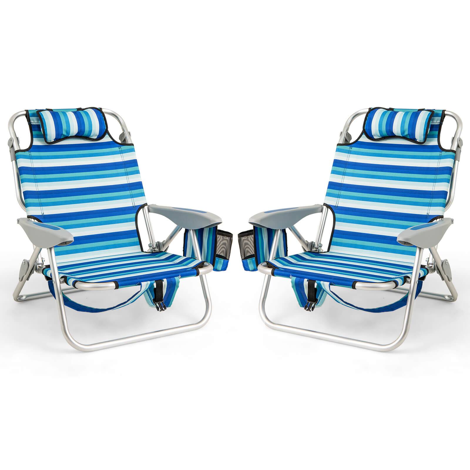Front. Costway - Costway 2 PCS Folding Beach Chair for Adults Lightweight Aluminum Lounge Chair for Picnic - Blue.