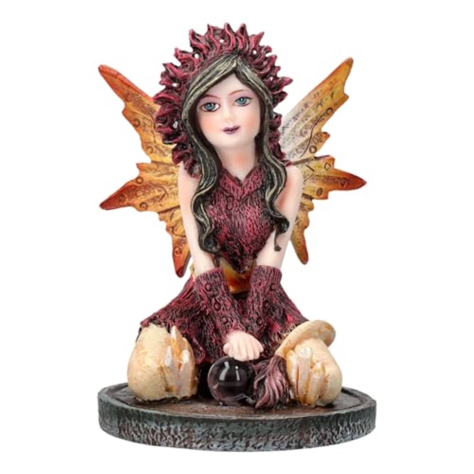 Front. Pacific Trading - 3 inch Autumn Flame Fairy Figurine with Fiery Orb and Golden Accents Perfect for Small Fairy Gardens.
