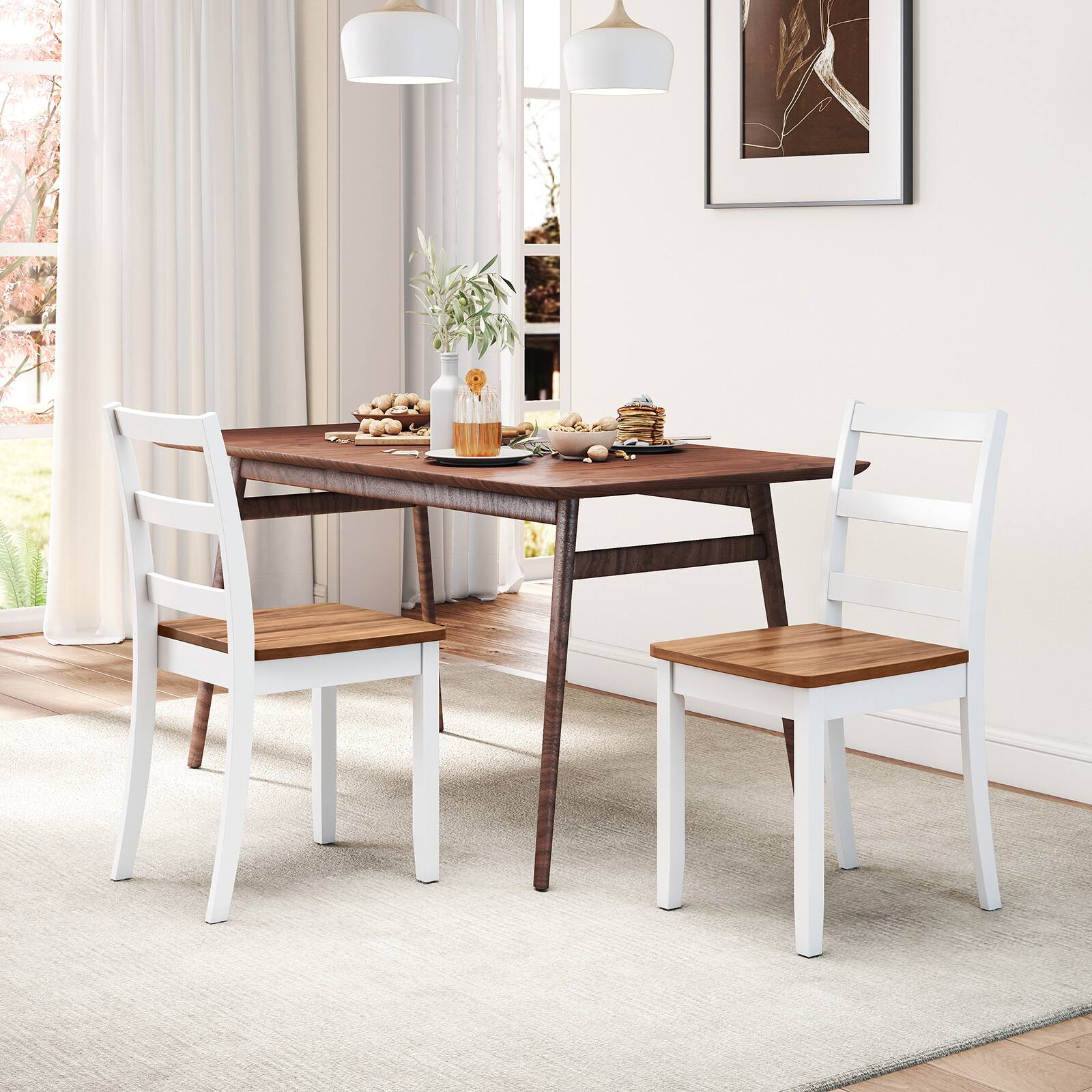 Alt View 1. Gymax - Gymax Set of 4 Dining Chairs Ladder Back Armless Side Chair w/ Solid Rubber Wood Legs Brown - Brown.