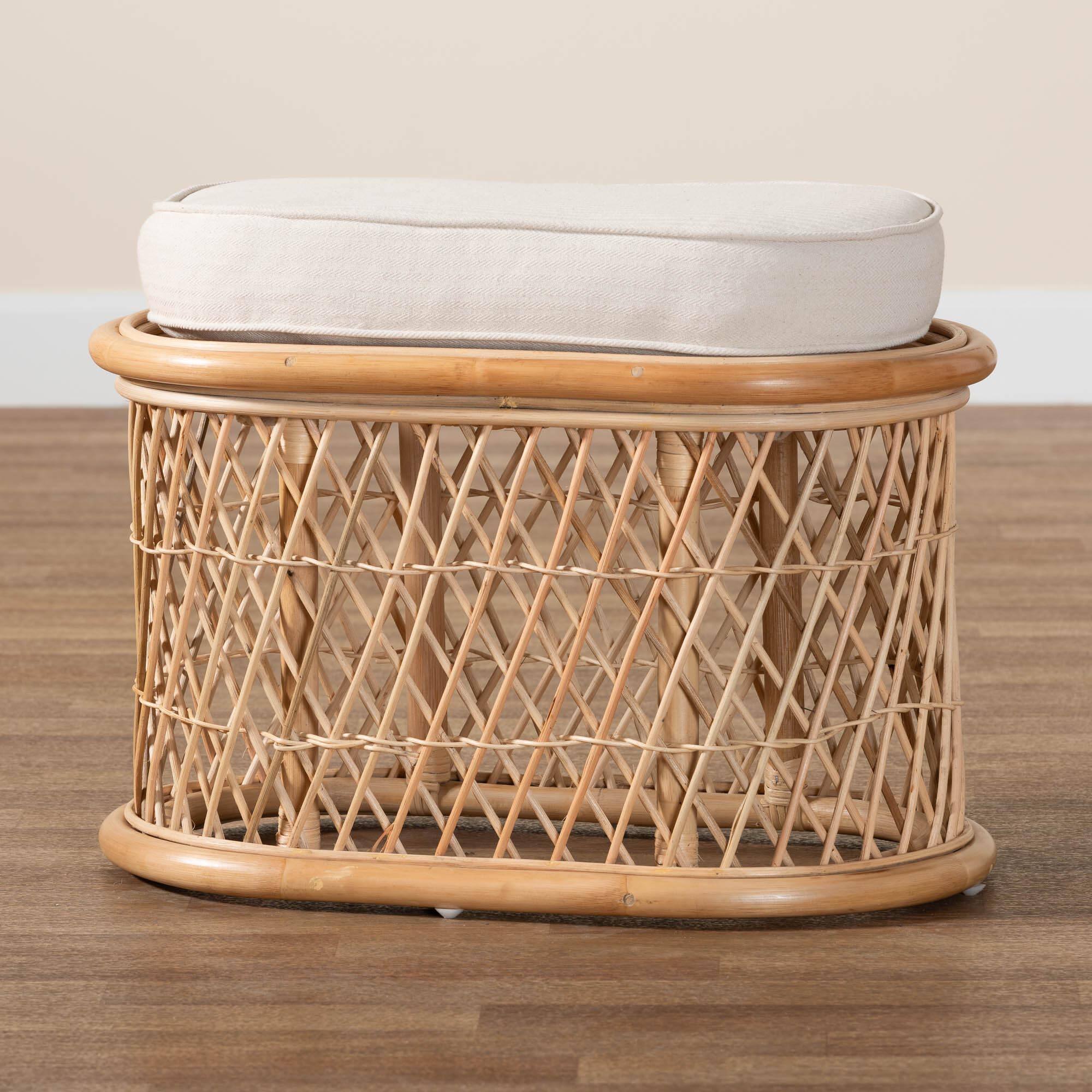 Alt View 4. bali & pari - Ladonna Bohemian Natural Rattan Ottoman Footstool - Natural.