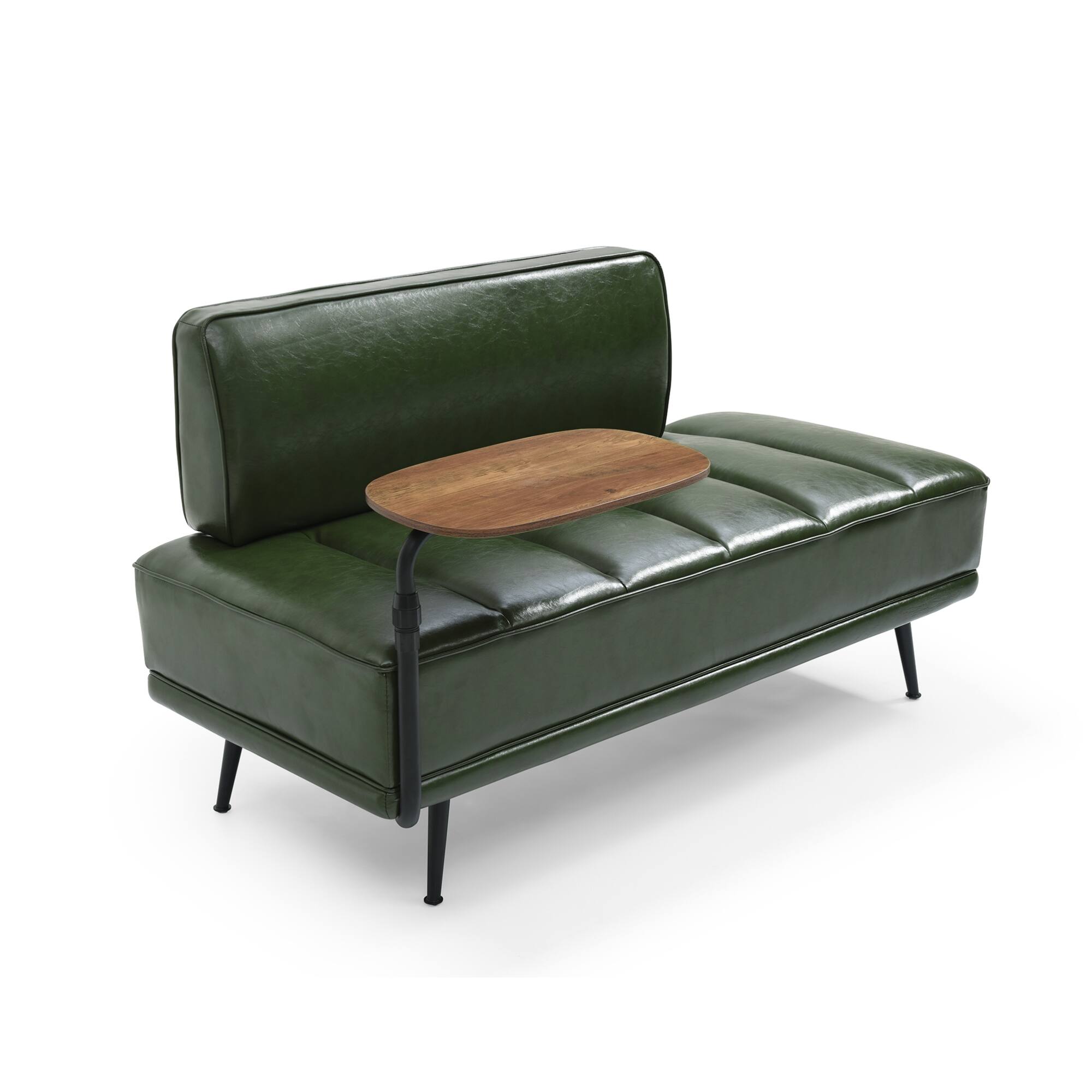 Angle. GOODSILO - Modern Upholstered Bench with Swivel Tray and Side Table for Bedroom and Living Room - Green.