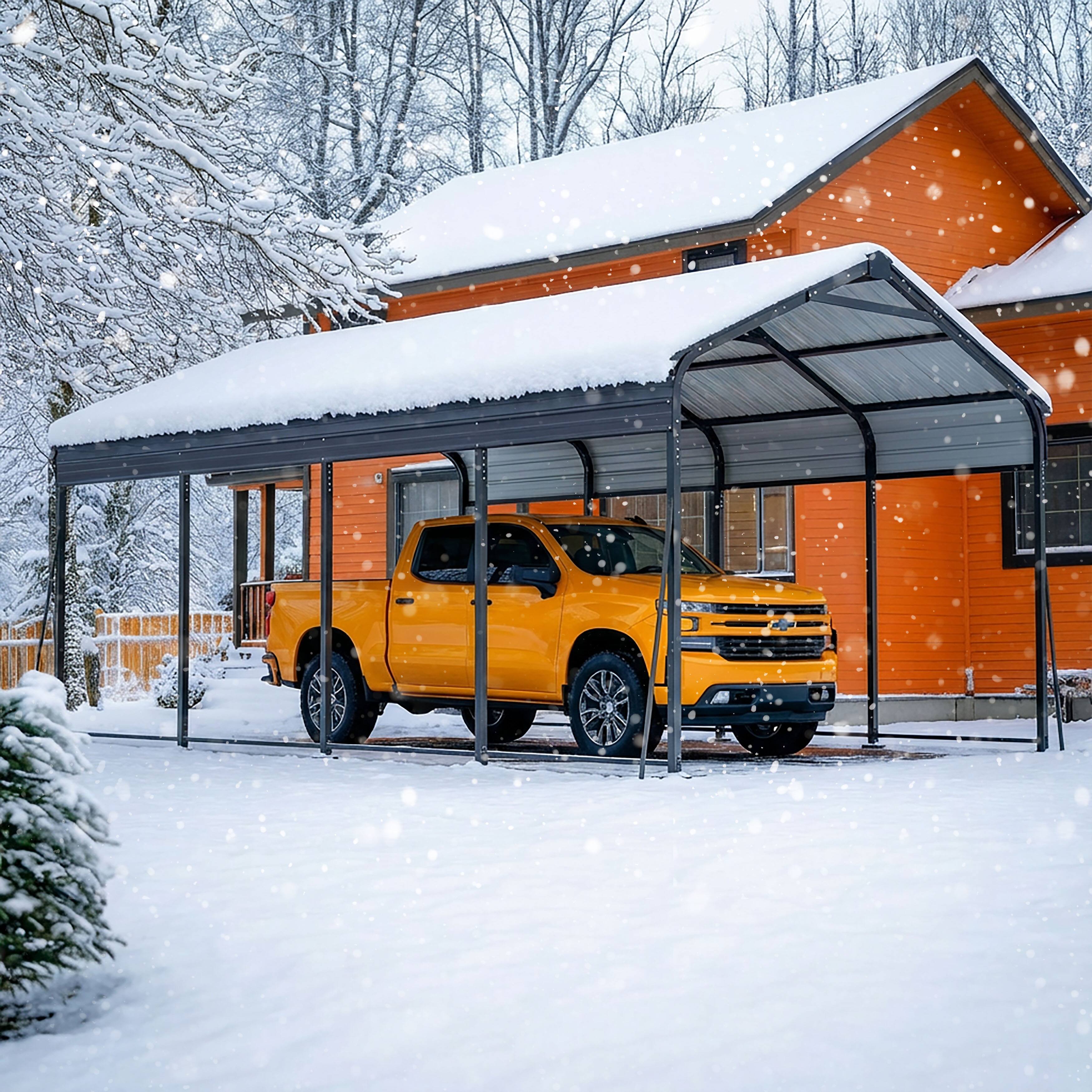 Left. Nuu Garden - 20 x 12 FT Metal Carport with Enhanced Base Outdoor Heavy Duty Garage, All-Weather Car Canopy and Shelter - Dark Gray.