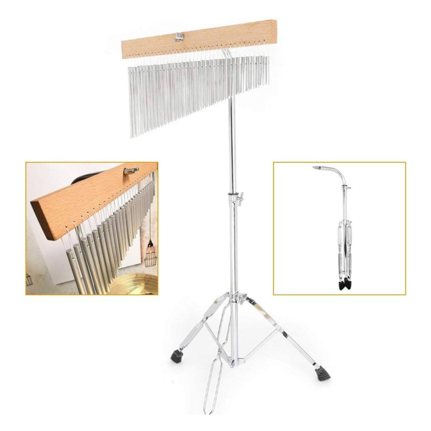 Back. Stock Preferred - 36 Tone Single Row Bar Chimes with Tripod Stand - Silver.