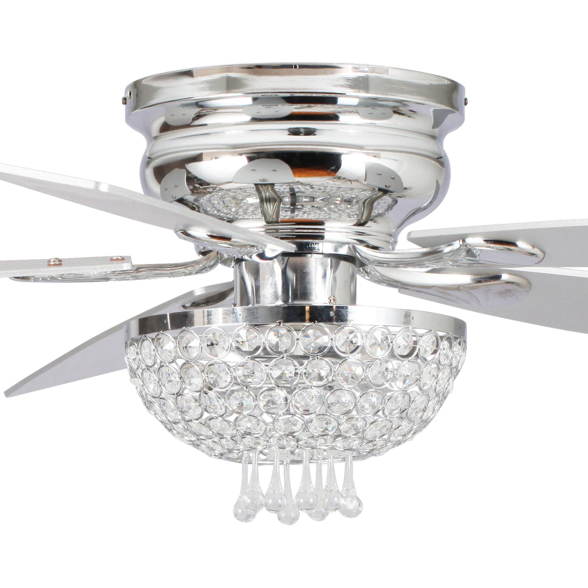 Alt View 6. Parrot Uncle - 52" Modern Chrome Low Profile Crystal Ceiling Fan with Remote and 3-Speed Motor - Chrome.