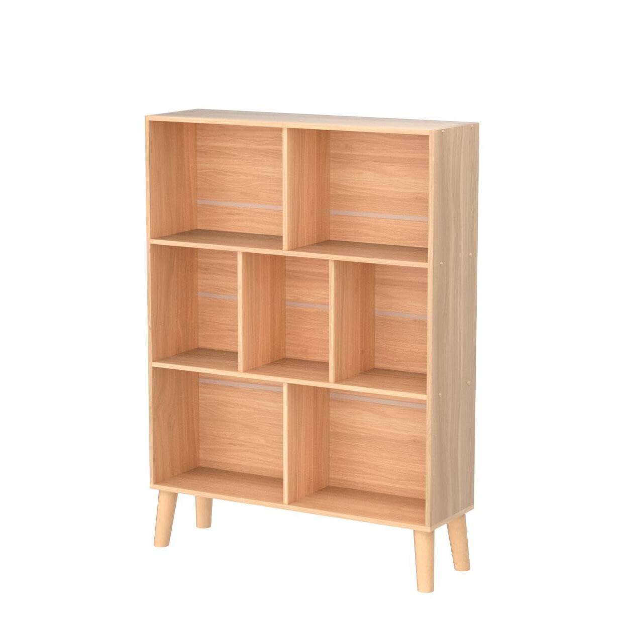 Alt View 1. Dazzed Corner - Cube Bookshelf 3 Tier Mid-Century Modern Bookcase with Legs - Natural.