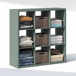 Furinno - CUBIC Closet Organizers, 9-Cube Open Closet Organizer, Extra Thick Frame, for Wardrobe, Bedroom, Living Room - Sage Green