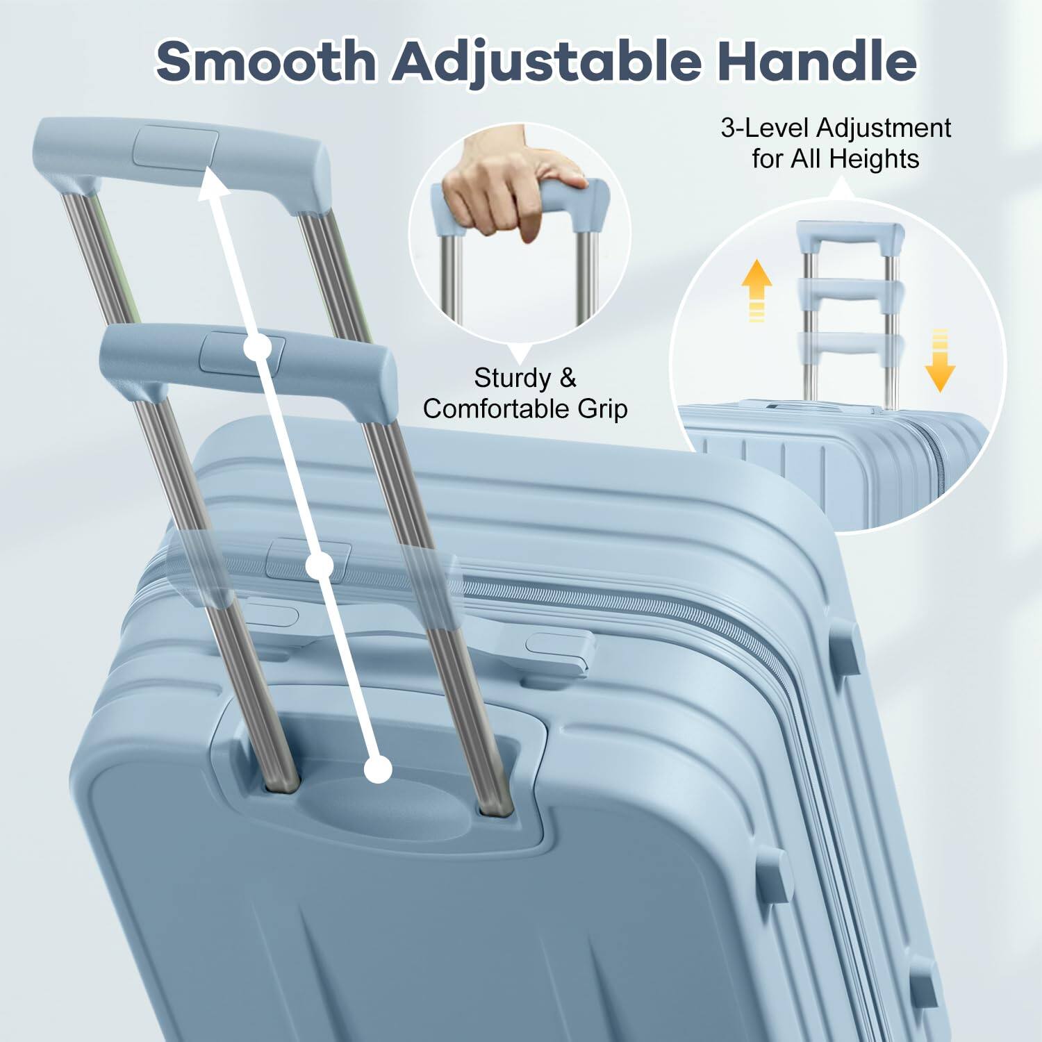 Smooth Adjustable Handle  
3-Level Adjustment for All Heights  
Sturdy & Comfortable Grip