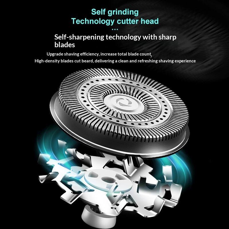 Self grinding Technology cutter head ... Self-sharpening technology with sharp blades Upgrade shaving efficiency, increase total blade count, High-density blades cut beard, delivering a clean and refreshing shaving experience