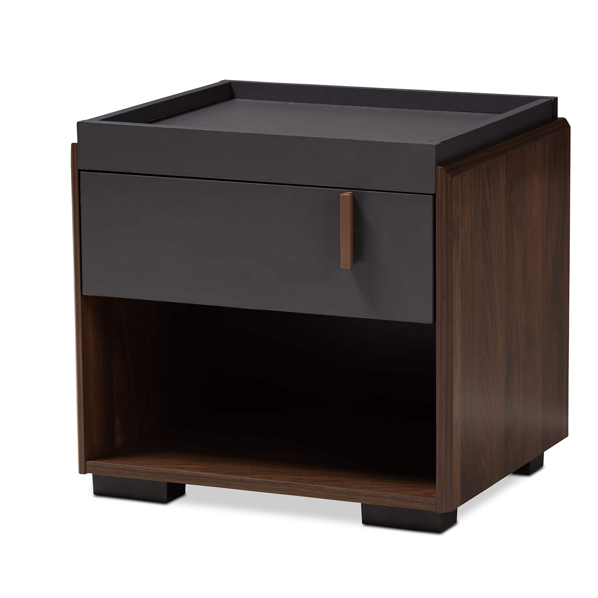 Baxton Studio - Rikke Modern and Contemporary Two-Tone Gray and Walnut Finished Wood 1-Drawer Nightstand - Gray/Walnut