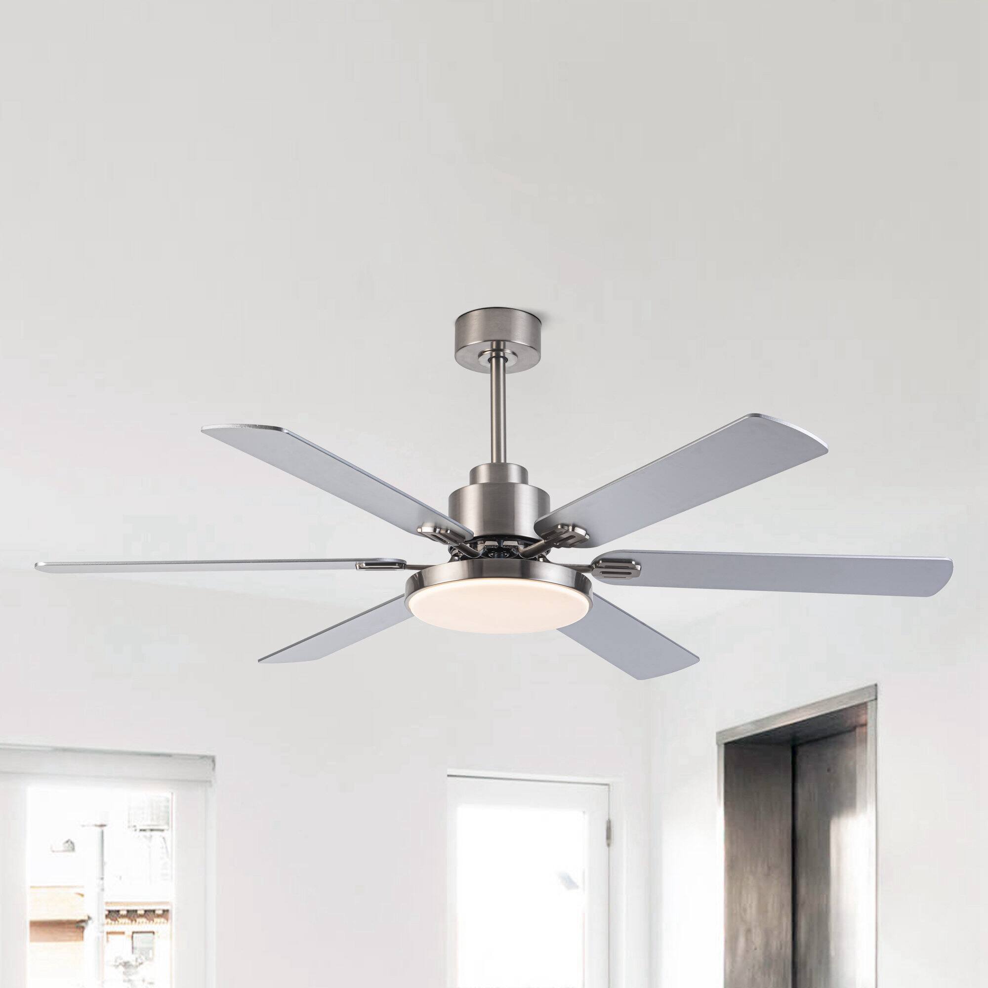 Parrot Uncle - 60" Modern Ceiling Fan with LED and Remote - Brushed Nickel