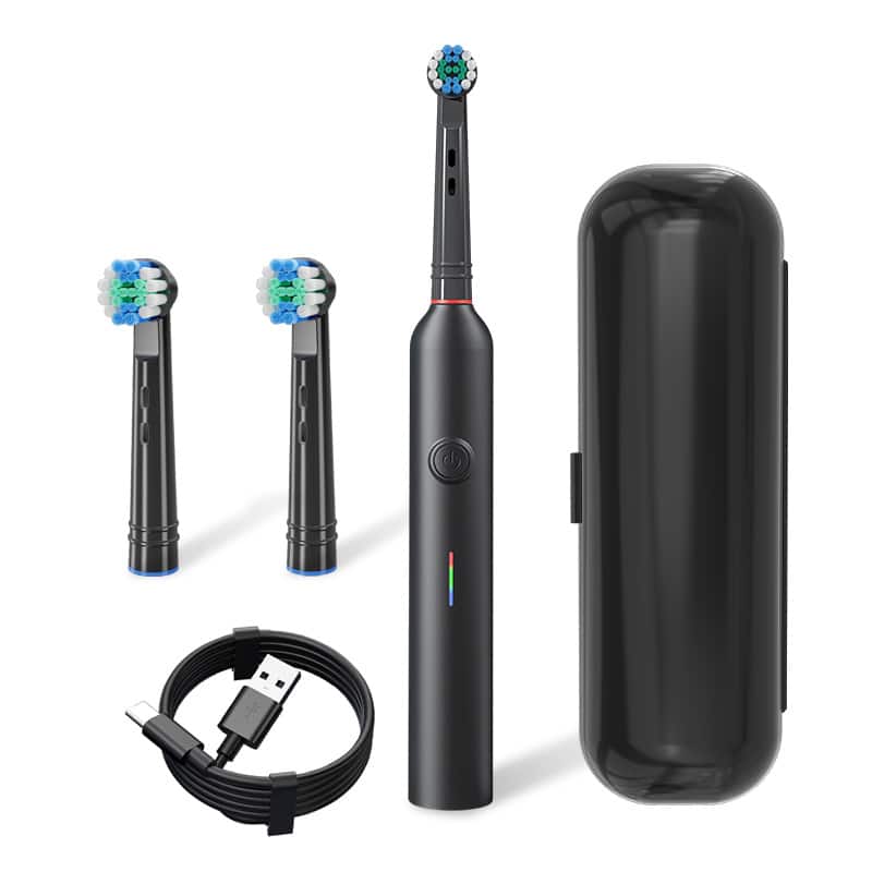 Cluzine - Electric Toothbrush IPX7 Waterproof for Adults 60° Sonic Cleaning Soft Bristles 3 Modes Deep Clean USB LED - Black