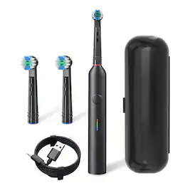 Cluzine - Electric Toothbrush IPX7 Waterproof for Adults 60° Sonic Cleaning Soft Bristles 3 Modes Deep Clean USB LED - Black