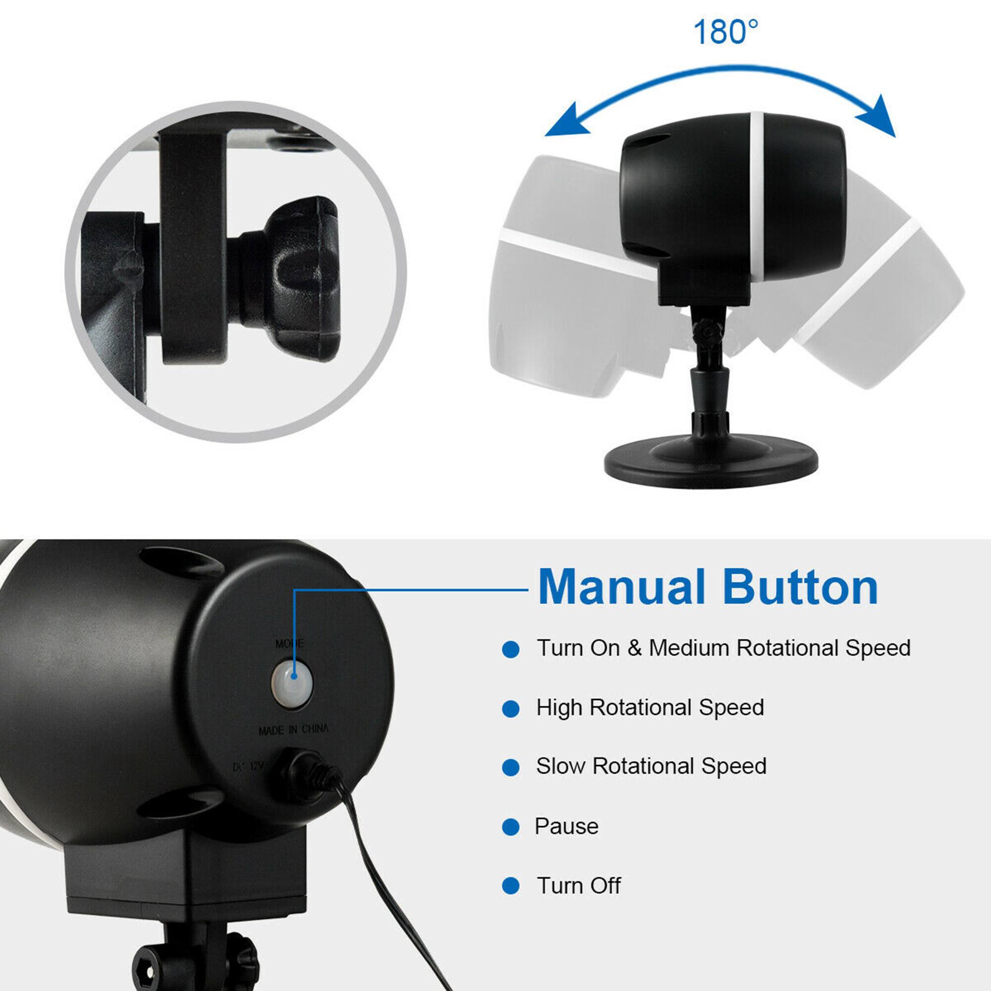 180° Manual Button  
Turn On & Medium Rotational Speed  
High Rotational Speed  
Slow Rotational Speed  
Pause  
Turn Off  

MADE IN CHINA