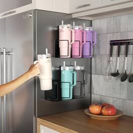Sorbus - Tumbler Cup Organizer, 3-Cup, 2-Pack Holder for Cabinet, Fridge, or Wall, Magnetic or Screw Mount - Black