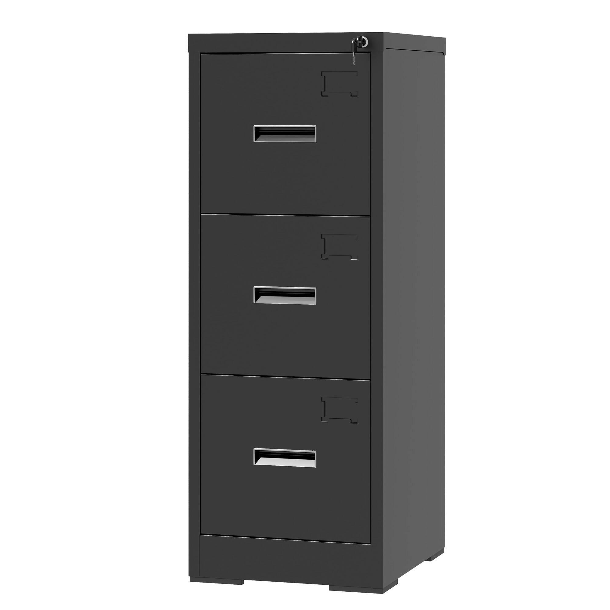 Back. GOODSILO - Three-Drawer Vertical File Storage Cabinet with Locking System and Card Slot for Office and Home Use - Black.
