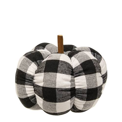 Front. BreeBe - *Black & White Plaid Stuffed Pumpkin 6.5" - Black & White.