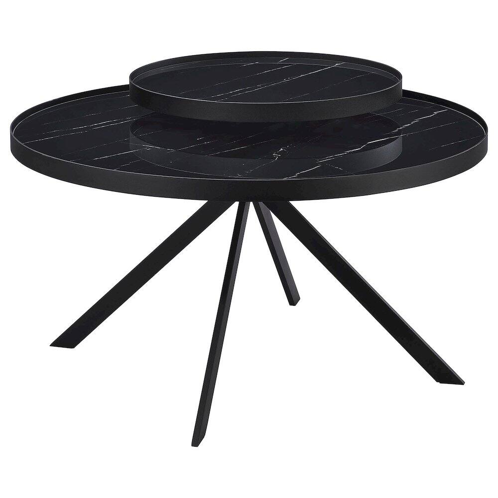 Front. Coaster Co. of America - Briggs Round Marble Printed Glass Top Coffee Table Black - Black.