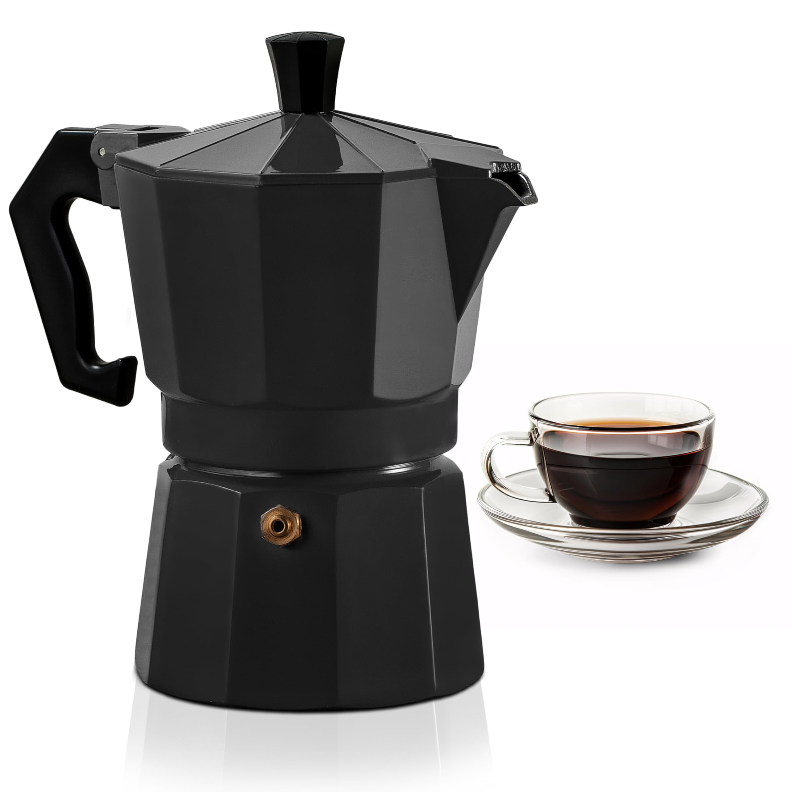 Dapper Styles - 3 Cup Moka Pot Cuban Coffee Maker For Gas Electric Stove Top Classic Italian Stovetop Espresso Camping Makes - 3 Cups Black-3 Espresso Cups