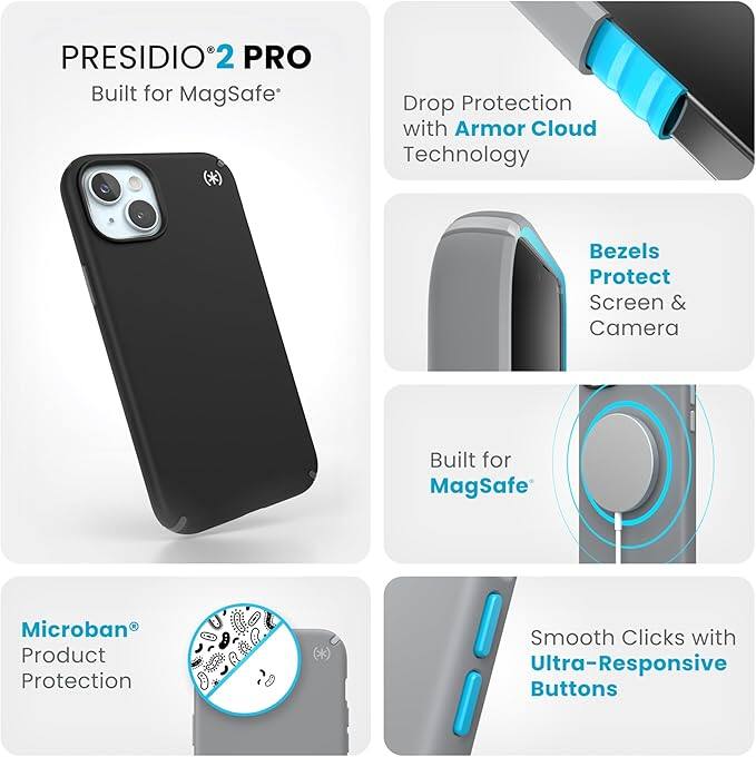 PRESIDIO 2 PRO  
Built for MagSafe

- Drop Protection with Armor Cloud Technology
- Bezel Protects Screen & Camera
- Built for MagSafe
- Microban Product Protection
- Smooth Clicks with Ultra-Responsive Buttons