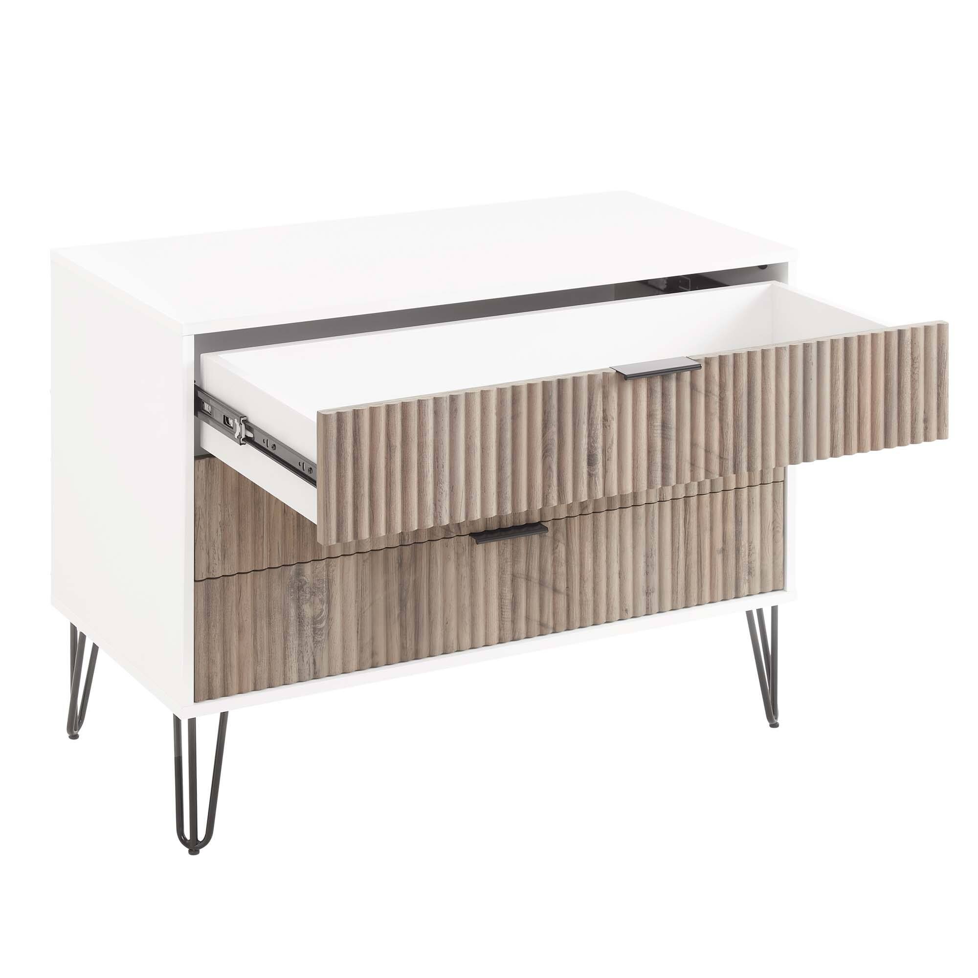 Left. Forest'nSky - Grey Wood 3 drawer 35.19 in. Wide Chest of Drawers for Living Room - Grey.