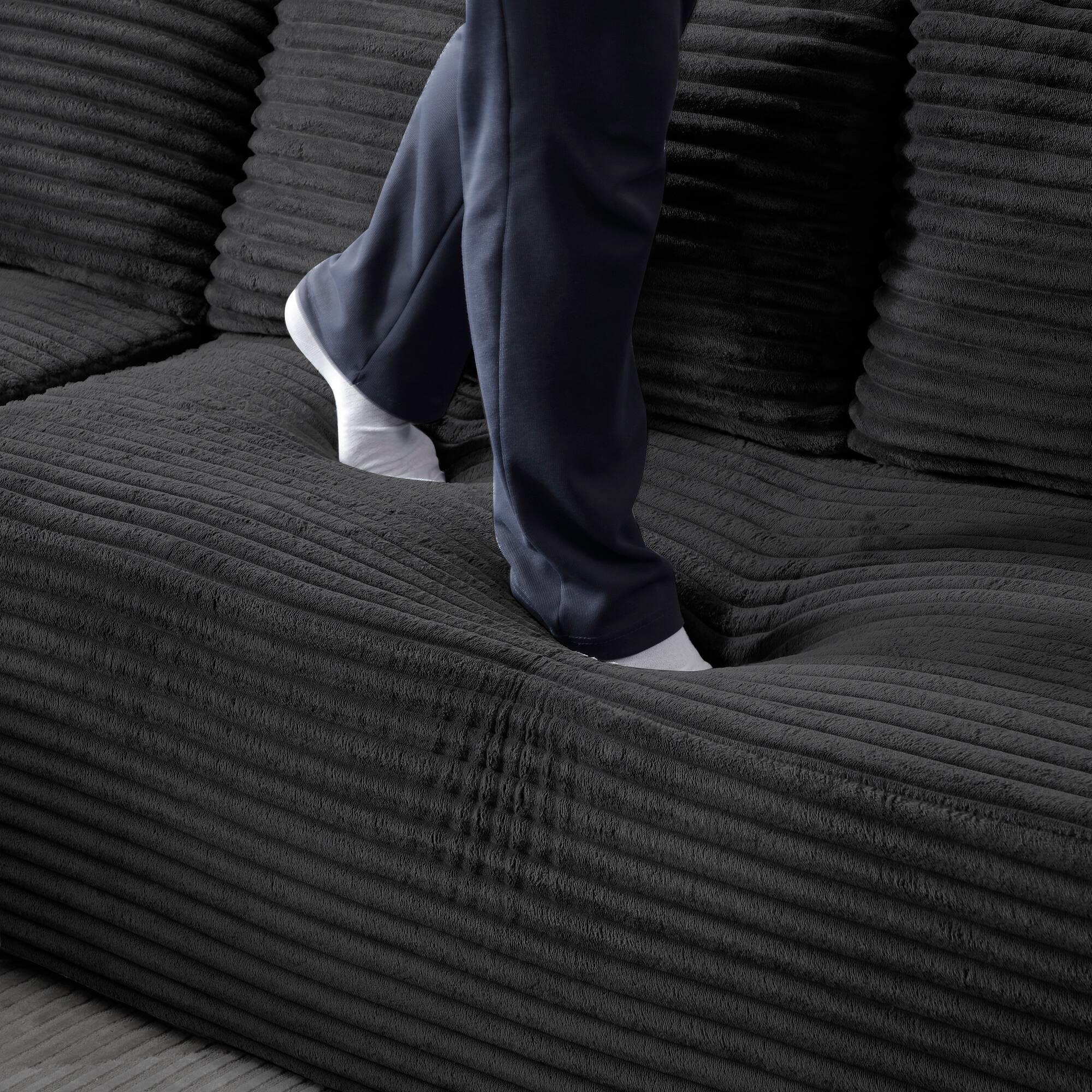 Angle. Anysun - 95" Rabbit Hair Modular Left L-Shape Cloud Sofa - Recliner, Minimalist Sleeper, Deep Seat for Living Room - Black.