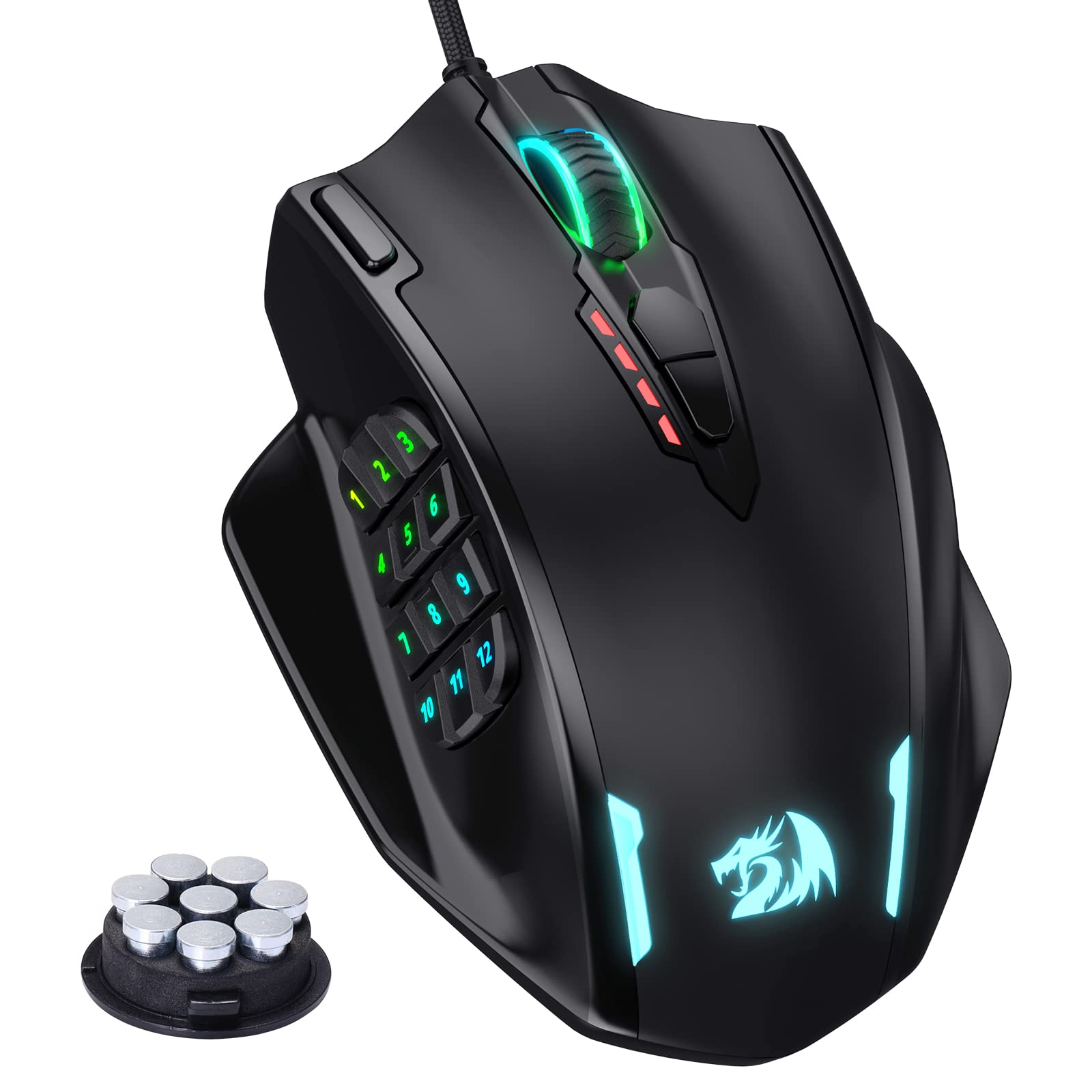 Cedar Assembly - M908 Impact Rgb Led Mmo Gaming Mouse With 12 Side Buttons Optical Wired Max High Precision 18 Macro - Wireless - Black-Wired M908