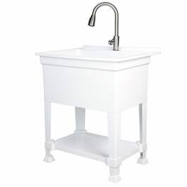 UTILITYSINKS - Plastic 30” Freestanding Utility Tub Sink with Pull Faucet - White