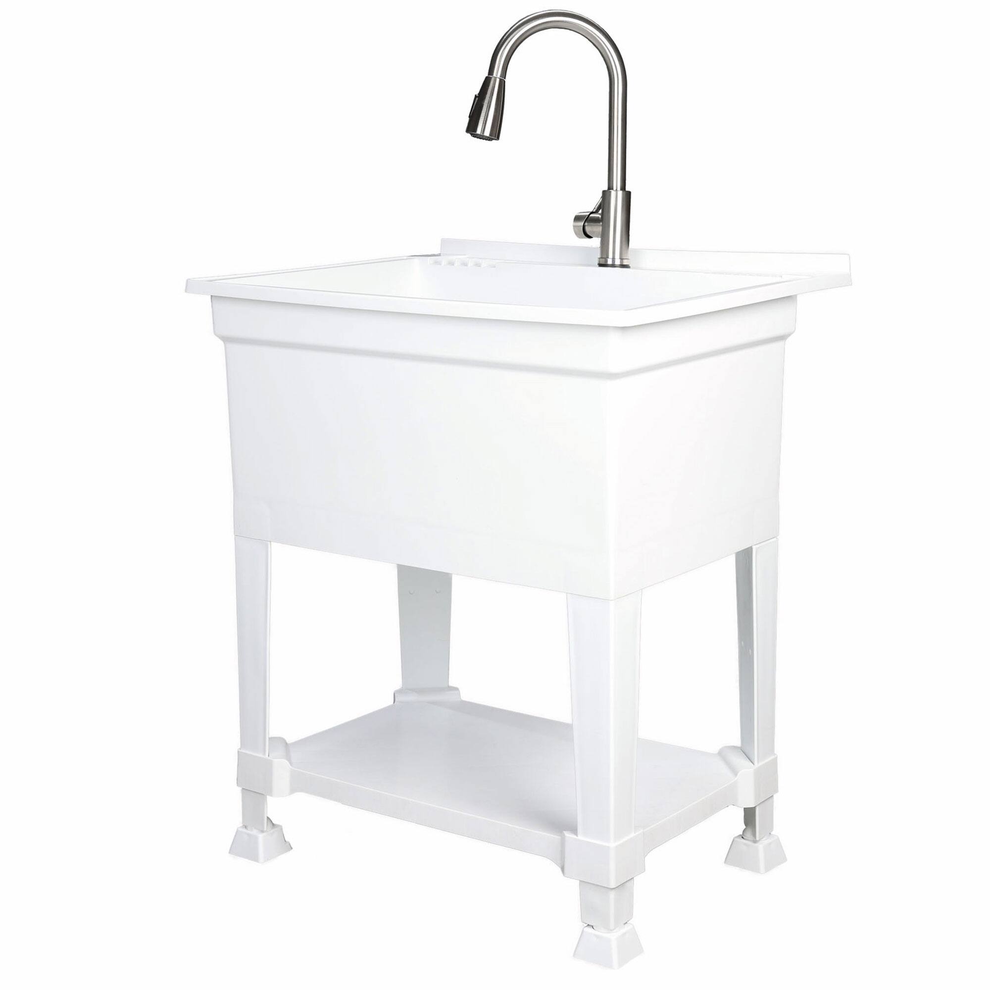 Front. UTILITYSINKS - UTILITYSINKS Plastic 30” Freestanding Utility Tub Sink with Pull Faucet, White - White.