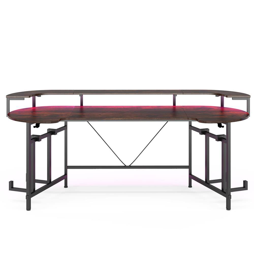 Angle. Kadyn - Kadyn Study Writing Desk, Computer Desk,75" Gaming Desk Computer Desk with LED Strip & Monitor Shelf,Black - Black.