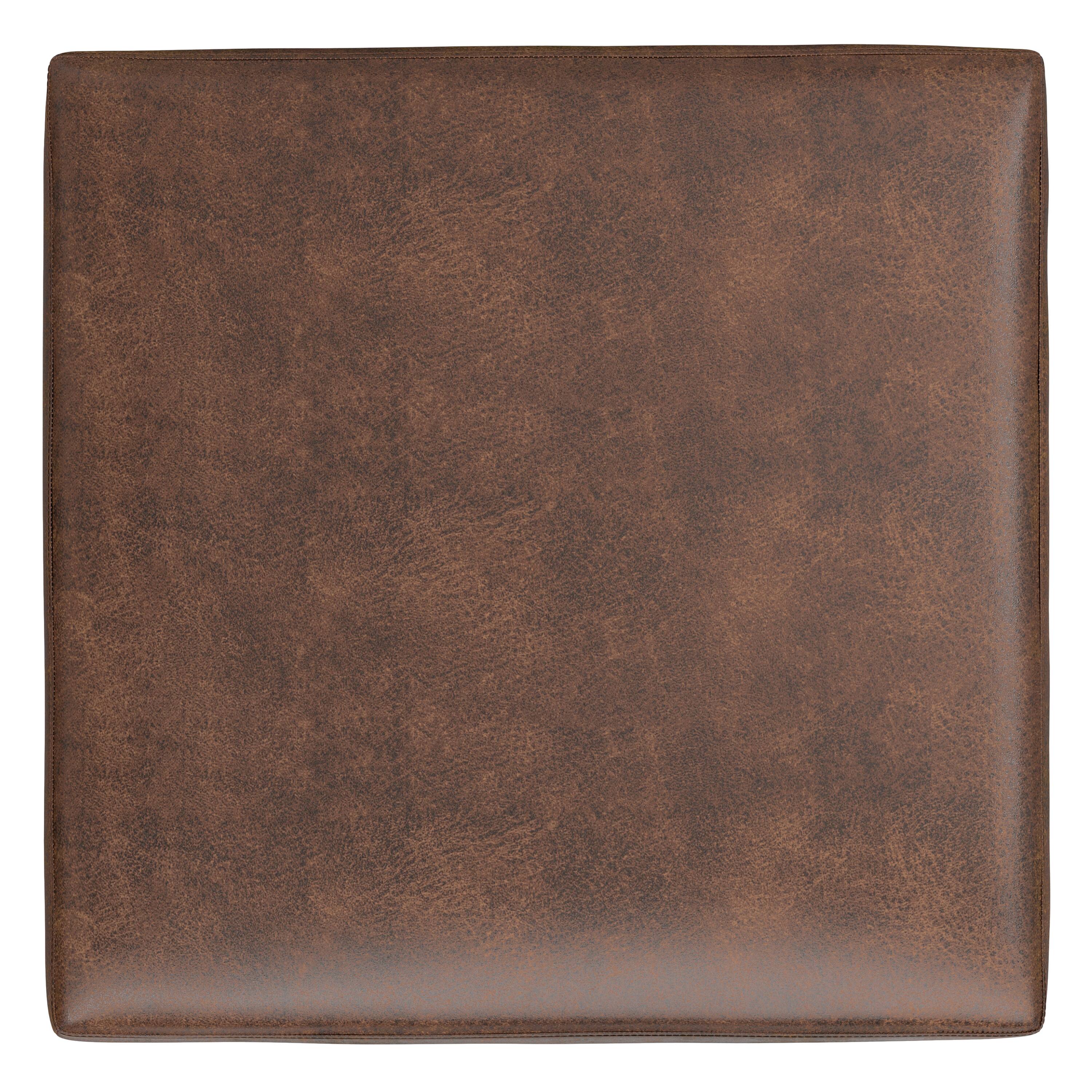 Alt View 1. Simpli Home - Shiloh 38 inch Transitional Contemporary Storage Ottoman in Distressed Chestnut Brown Vegan Faux Leather, Assembled - Distressed Chestnut Brown.