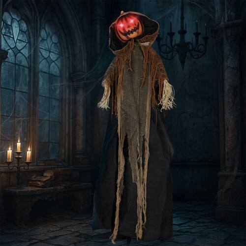 Alt View 9. Winado - Halloween 5.8FT Scary Pumpkin Man with Hat, Light-Up Eyes Animatronic Prop Decoration for Indoor Outdoor Holiday Garden - Orange & Black.