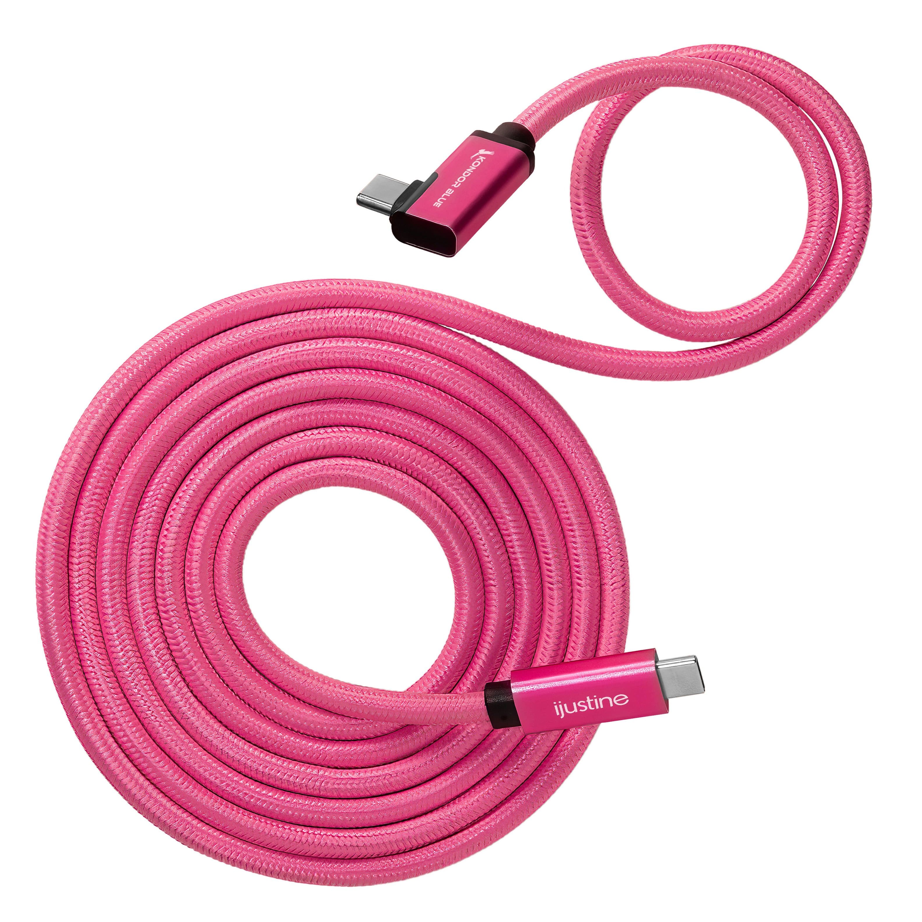 Kondor Blue - iJustine | 6FT USB-C to USB-C Right Angle | USB 3.1 Gen 2, & 100W Charging - Pink