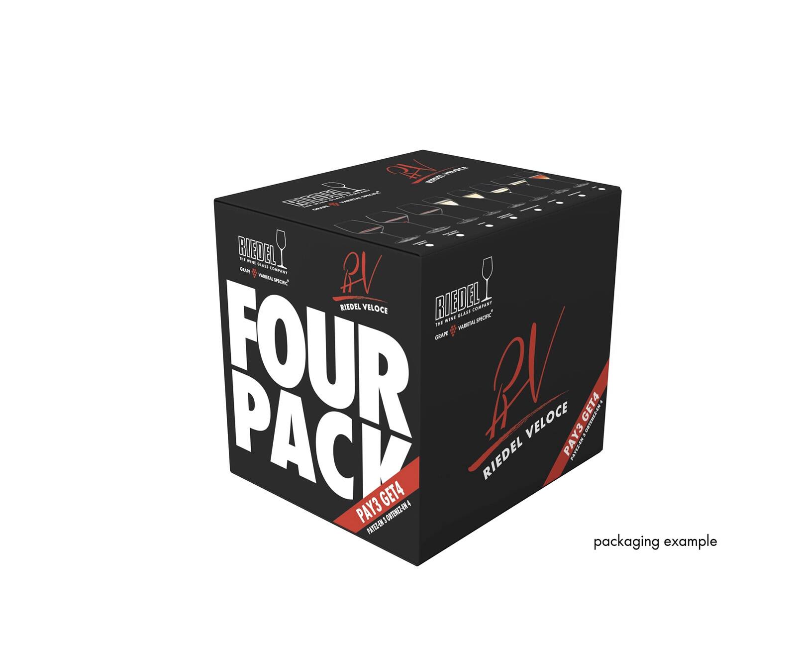 BA TRA -  nh / d RIVEDEL - - AI I CEP Ca  THRIAL C RIEDEL VELOCE RIEDEL WINT LAXE COMRENT SORC THE HAERTAL GRAFE FOUR PACK PV VELOCE PAY3 GET4 RIEDEL GET4 I PAY3 PAYEZ-N D ONTENEZ-N4 OBTEMEZ- PATEZ-AEN packaging example