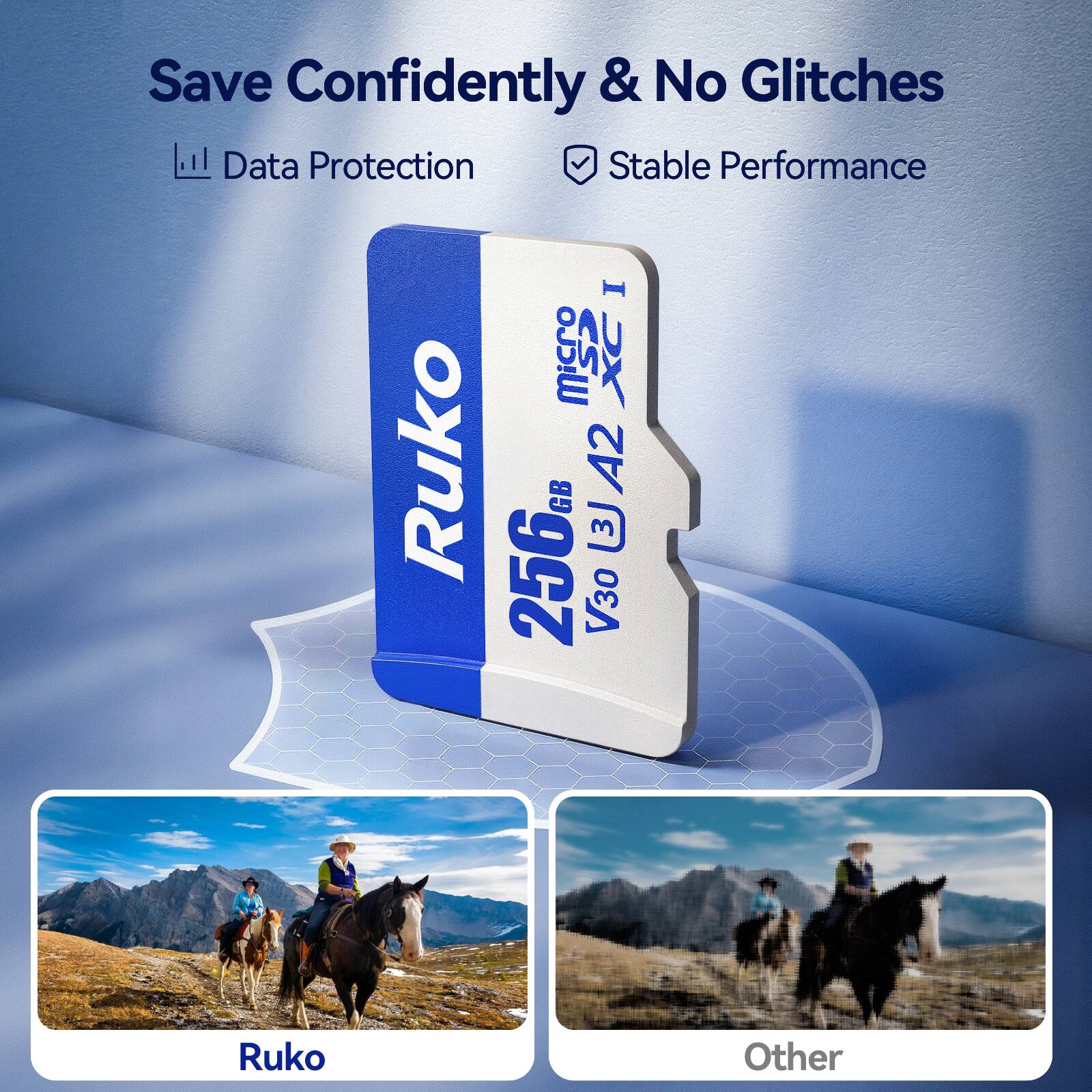 Save Confidently & No Glitches  
Data Protection  
Stable Performance  

Ruko  
256GB  
A2  
V30  

Other