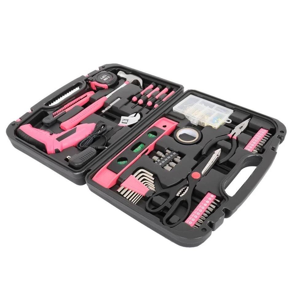 Left. Home Collection - 149 Piece Tool Set Pink Household Hand Tools with Toolbox - Pink.