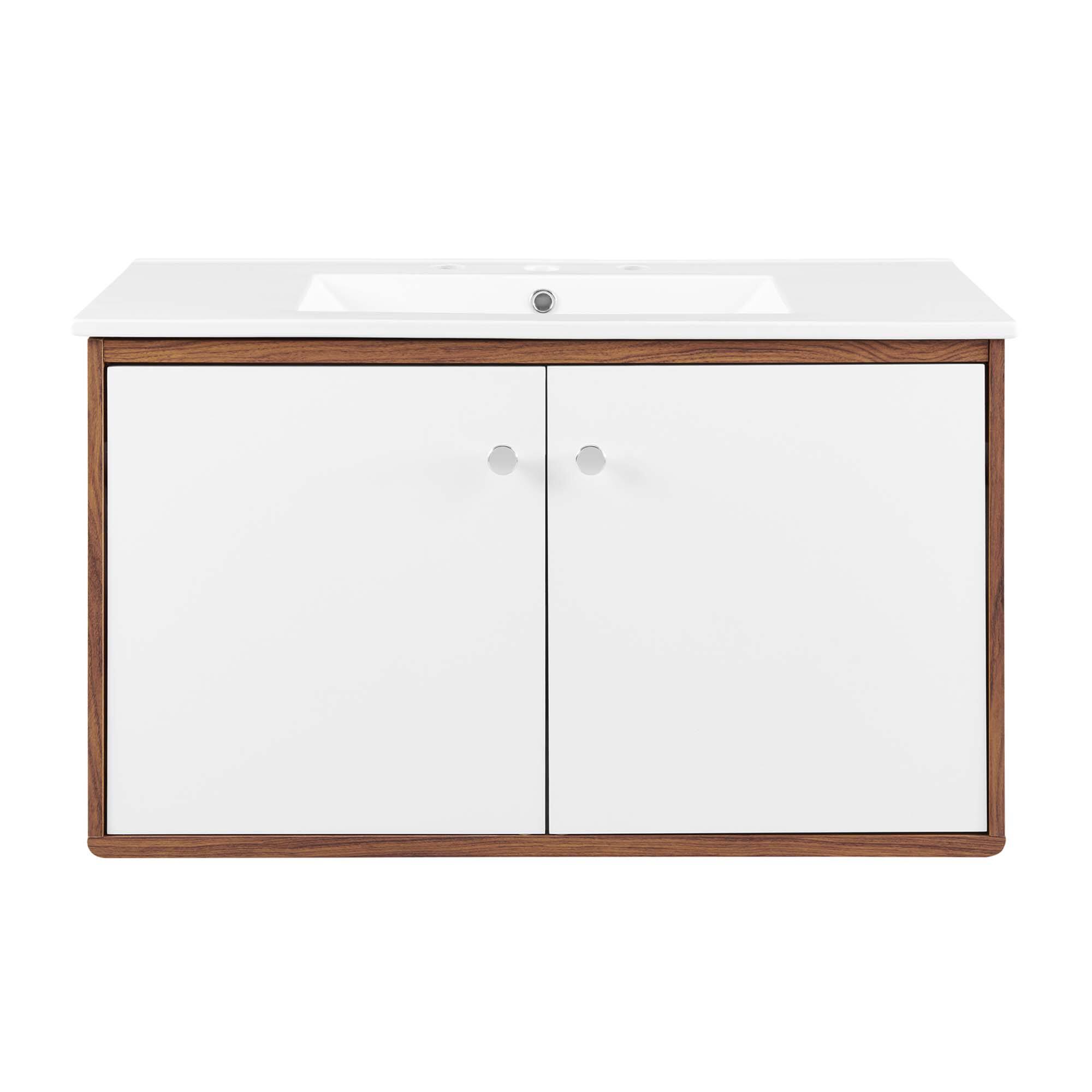 Alt View 2. Modway - Transmit Wall-Mount Bathroom Vanity Basin Included - Walnut White.