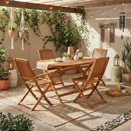 Outdoor Escape - Wooden Patio Set - Dining Table and 4 Outdoor Chairs - Brown