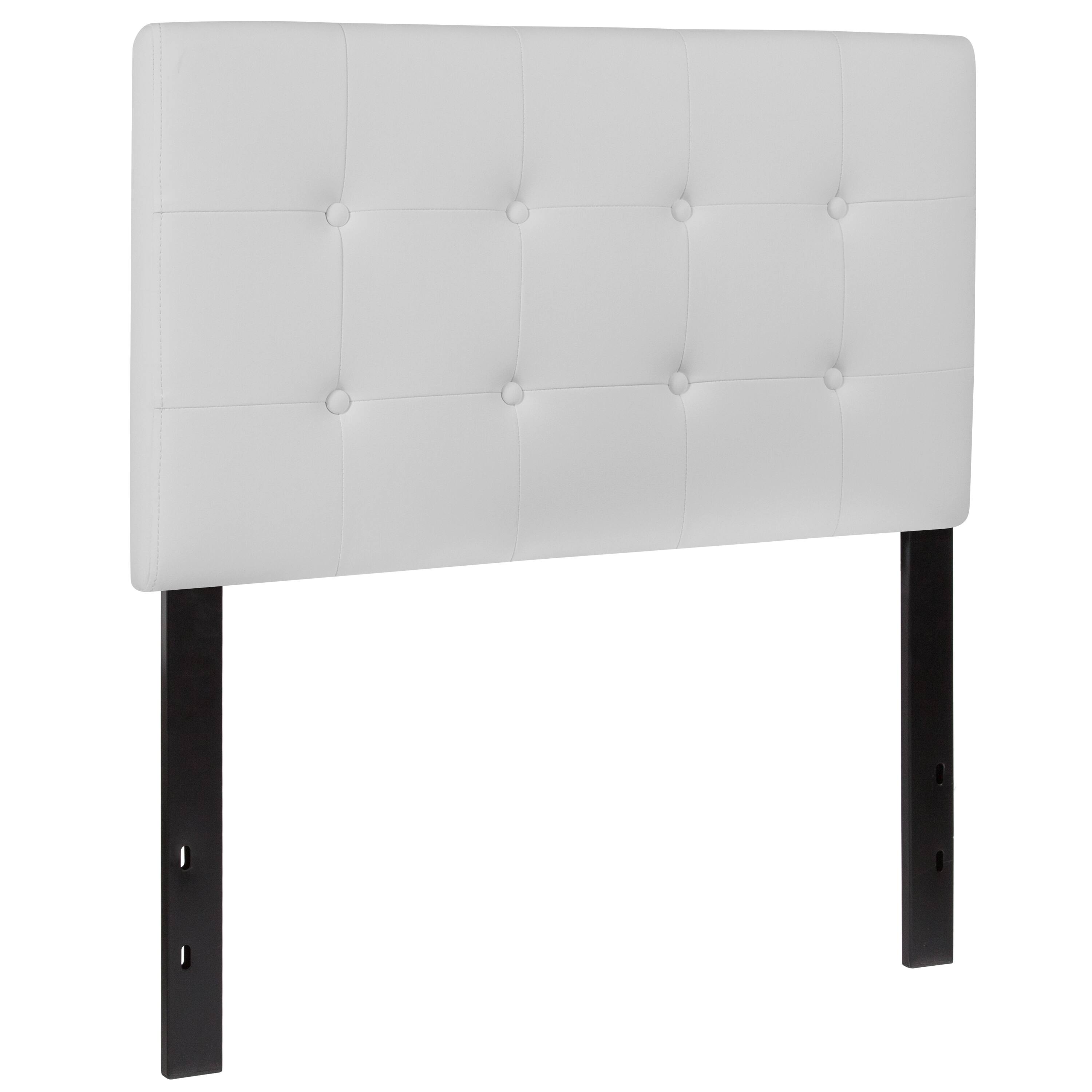 Alt View 1. Emma + Oliver - Button Tufted Adjustable Height Upholstered Headboard - White.