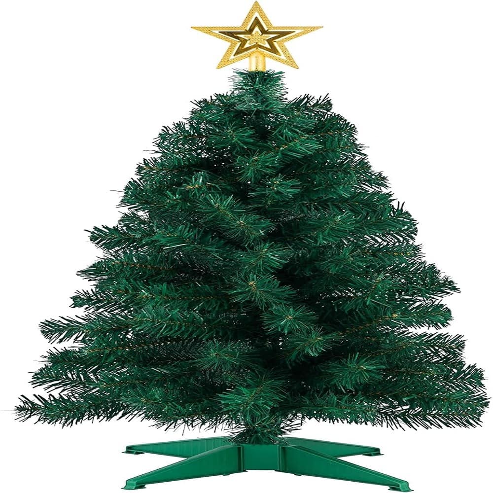 RTMB - 3 FT Mini Artificial Christmas Tree with Gold Star Topper and Stable Base - With Star