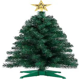 RTMB - 3 FT Mini Artificial Christmas Tree with Gold Star Topper and Stable Base - With Star