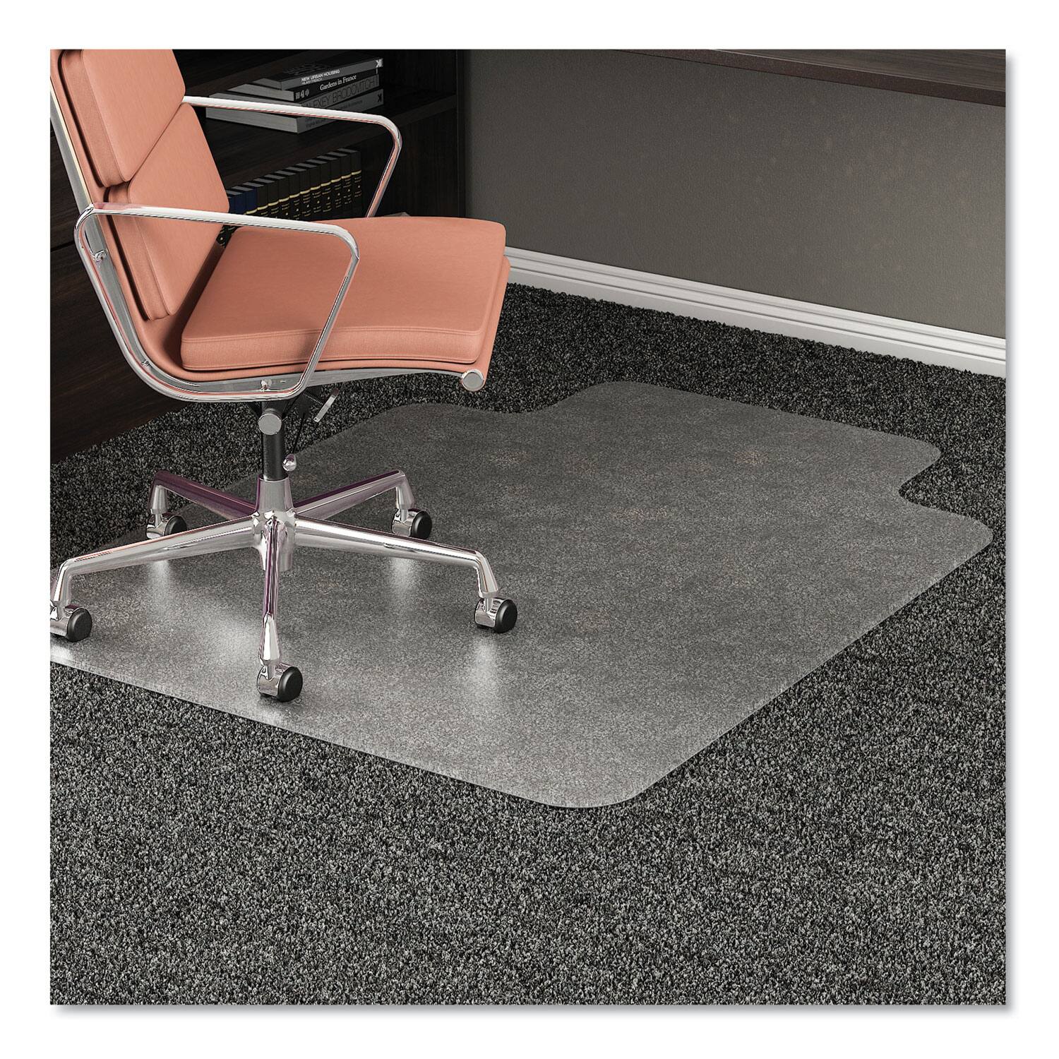 Front. Deflecto - RollaMat Chair Mat for Medium Pile Carpet, Rectangular with Lip, Beveled Edges, 36" x 48", Clear - Clear.