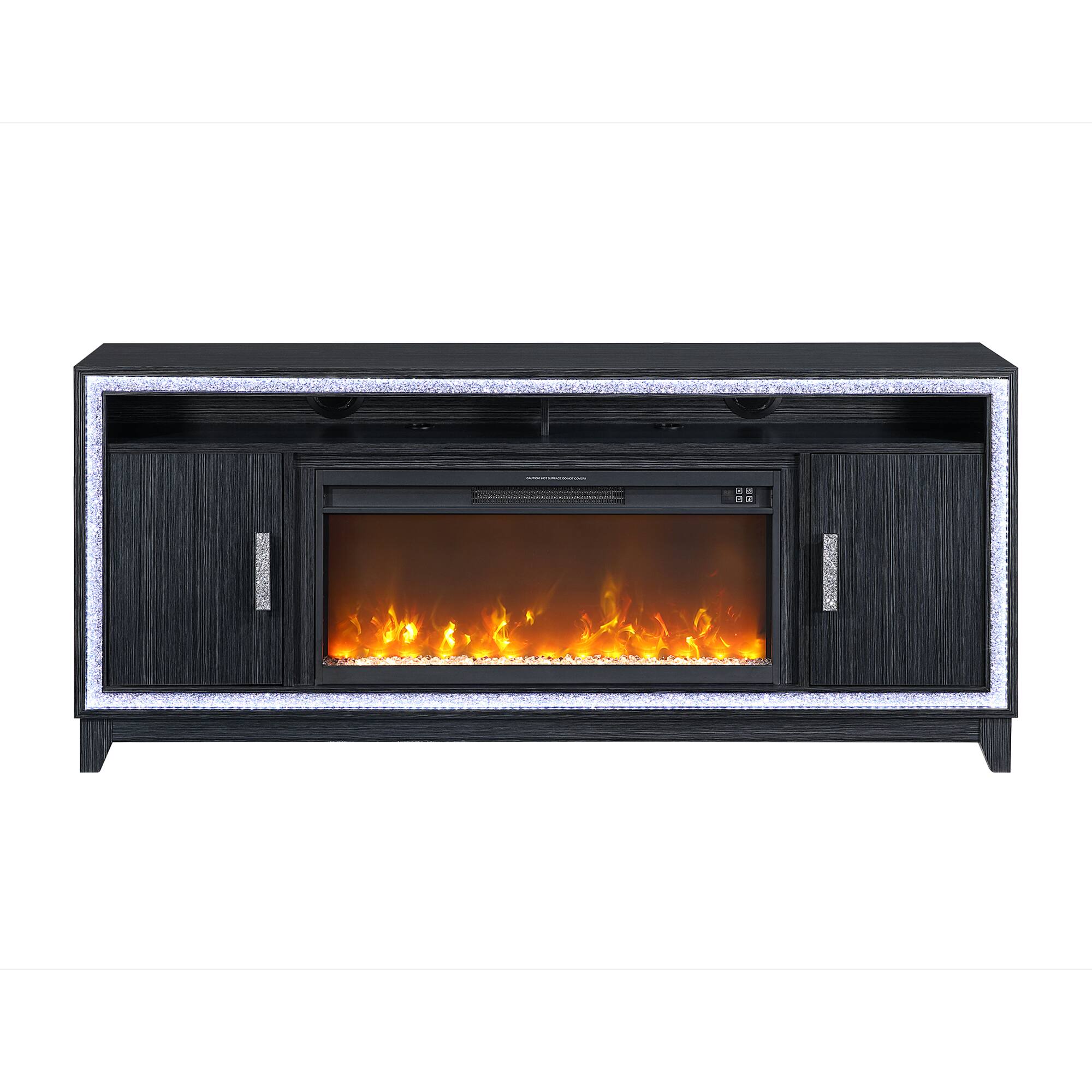 Front. Boyel Living - Almera Dark Gray Rubber Wood Contemporary 72 Inch Fireplace - DARK GRAY.