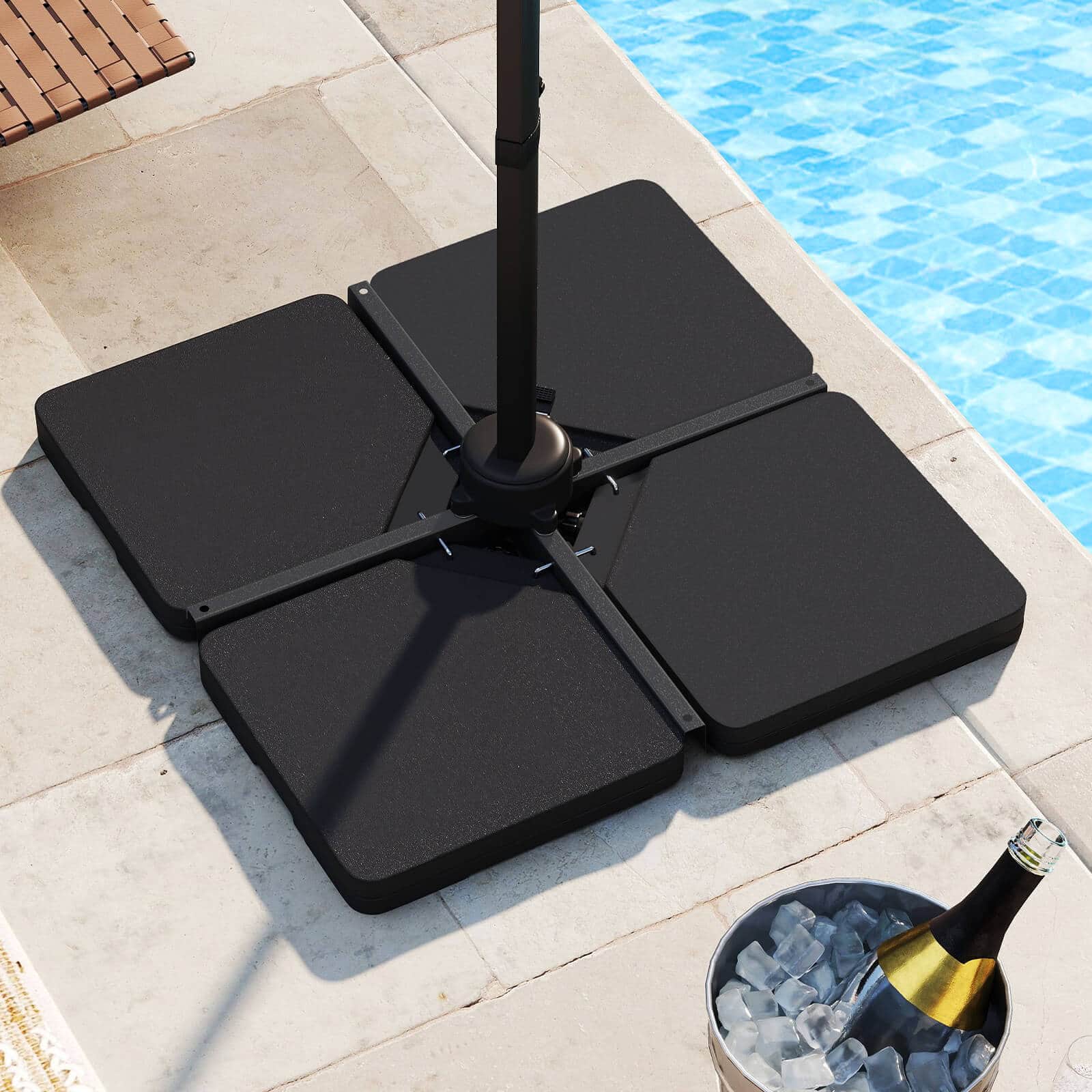 Costway - Offset Umbrella Base with 4 Square HDPE Plate & 4 Connection Metal Hooks for Patio - Black price history on PriceWatchPro