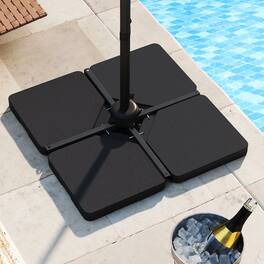 Costway - Offset Umbrella Base with 4 Square HDPE Plate & 4 Connection Metal Hooks for Patio - Black